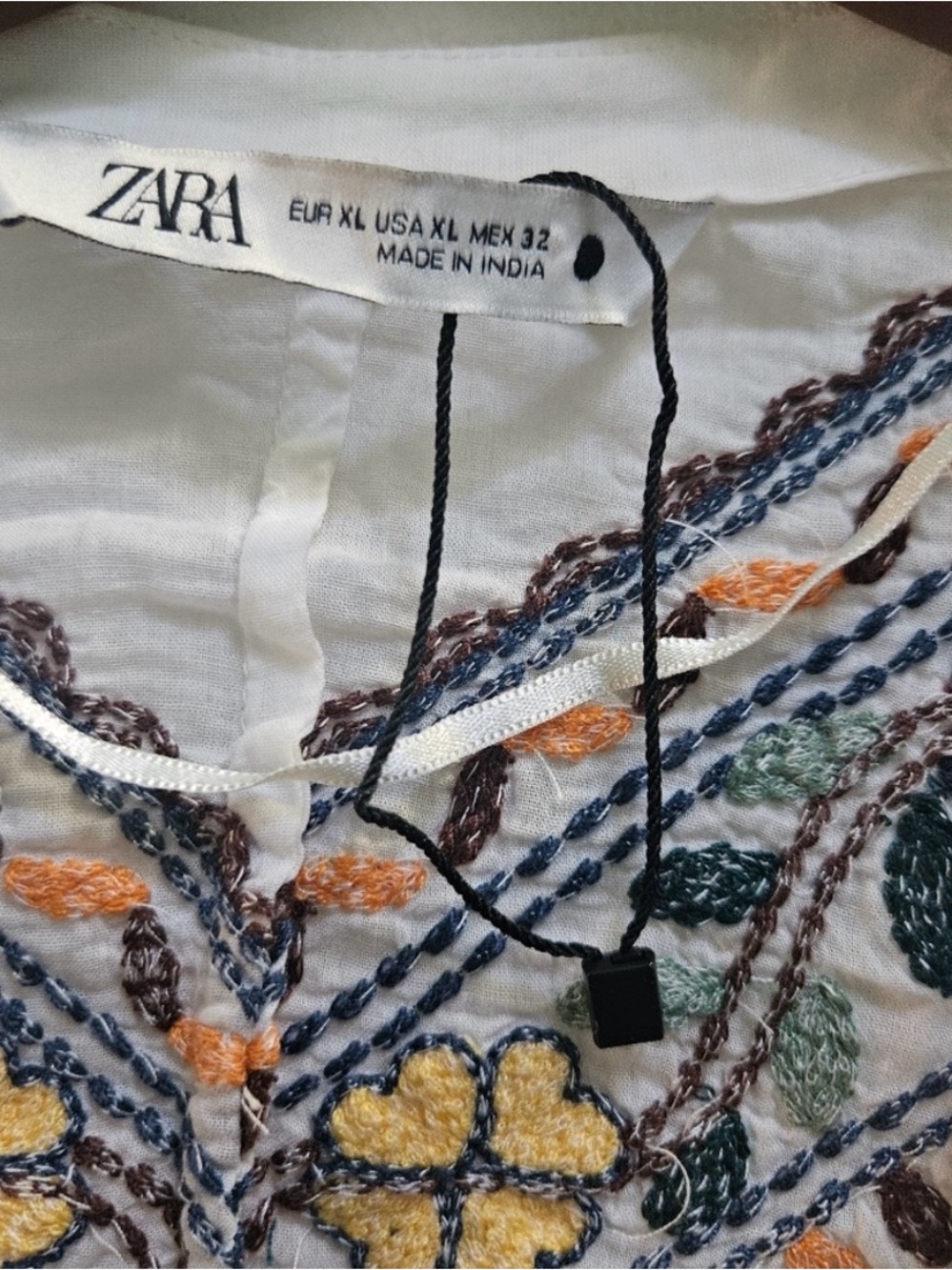 Zara Women's Embroidered Floral Kimono Crop Top Size XL White Boho Cottage - Picture 9 of 11